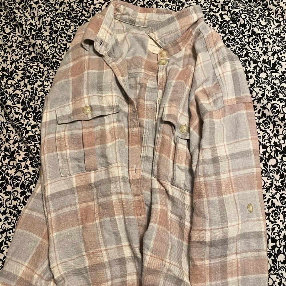 American Eagle large/oversized cozy pink/grey flannel
